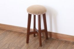 アンティーク家具　クッション座面　古い木のアンティーク丸スツール
