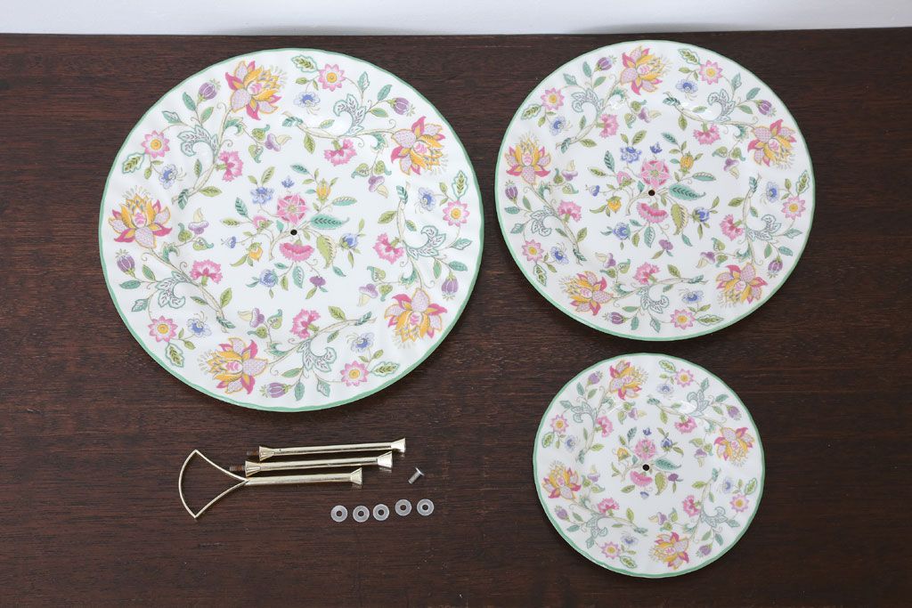 アンティーク雑貨　イギリスMINTON(ミントン)　Haddon Hall(ハドンホール)　3段ケーキスタンド