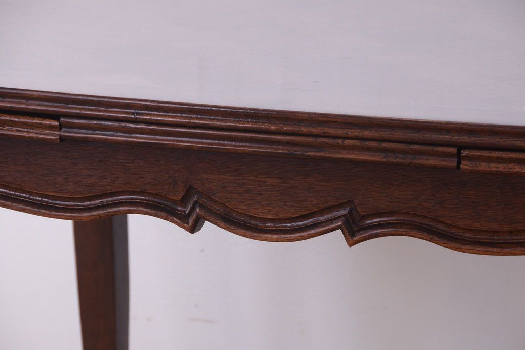アンティーク家具　パーケット天板　オーク材　フランスアンティーク　猫脚のドローリーフテーブル