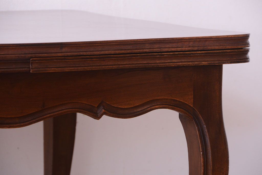 アンティーク家具　パーケット天板　ウォールナット材　フランスアンティーク　猫脚のドローリーフテーブル