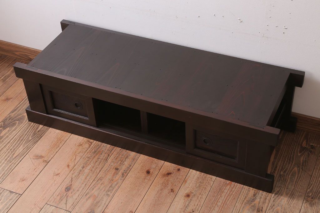 アンティーク家具　四尺　和モダンスタイル　古い木のアンティーク水屋箪笥ローボード(2)(テレビ台、キャビネット、収納棚)