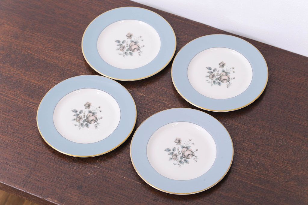 アンティーク雑貨　【T様ご成約済・ご決済用】ROYAL DOULTON(ロイヤルドルトン)　ROSE ELEGANS(ローズ・エレガンス)　ティープレート4枚セット(皿・洋食器)(1)