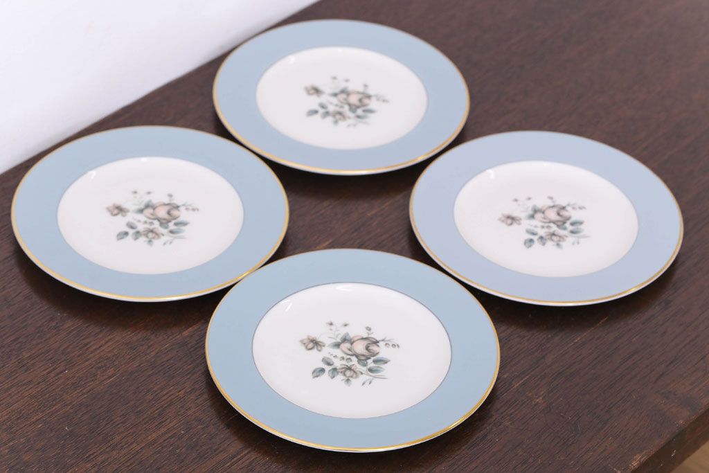 アンティーク雑貨　【T様ご成約済・ご決済用】ROYAL DOULTON(ロイヤルドルトン)　ROSE ELEGANS(ローズ・エレガンス)　ティープレート4枚セット(皿・洋食器)(1)