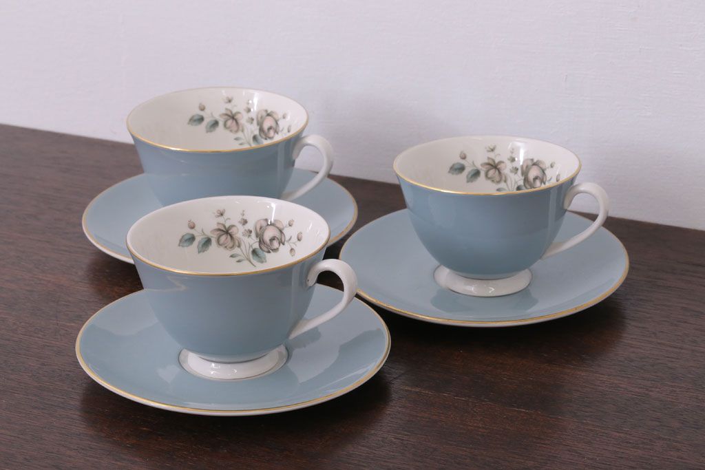 アンティーク雑貨　【T様ご成約済・ご決済用】ROYAL DOULTON(ロイヤルドルトン)　ROSE ELEGANS(ローズ・エレガンス)　カップ&ソーサー3客セット(洋食器)