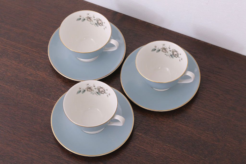 アンティーク雑貨　【T様ご成約済・ご決済用】ROYAL DOULTON(ロイヤルドルトン)　ROSE ELEGANS(ローズ・エレガンス)　カップ&ソーサー3客セット(洋食器)