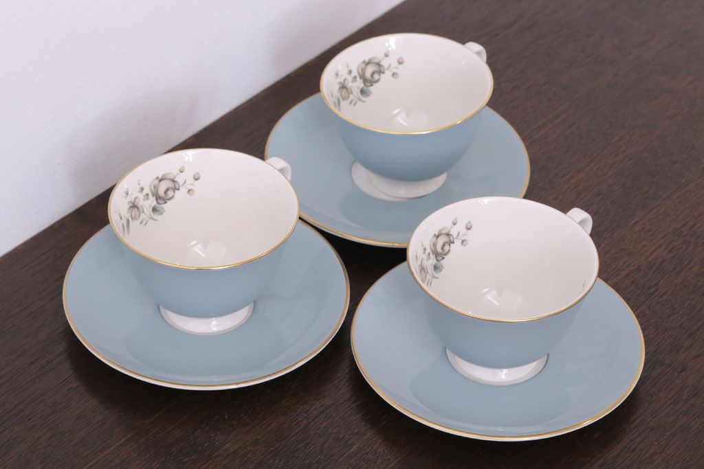 アンティーク雑貨　【T様ご成約済・ご決済用】ROYAL DOULTON(ロイヤルドルトン)　ROSE ELEGANS(ローズ・エレガンス)　カップ&ソーサー3客セット(洋食器)