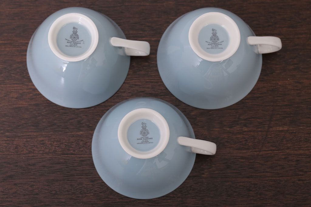 アンティーク雑貨　【T様ご成約済・ご決済用】ROYAL DOULTON(ロイヤルドルトン)　ROSE ELEGANS(ローズ・エレガンス)　カップ&ソーサー3客セット(洋食器)