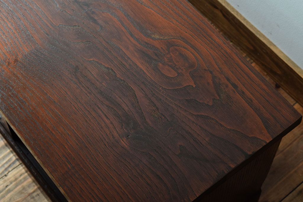 アンティーク家具　結霜ガラス　黒柿材と栗材!和製アンティークのローボード(戸棚)