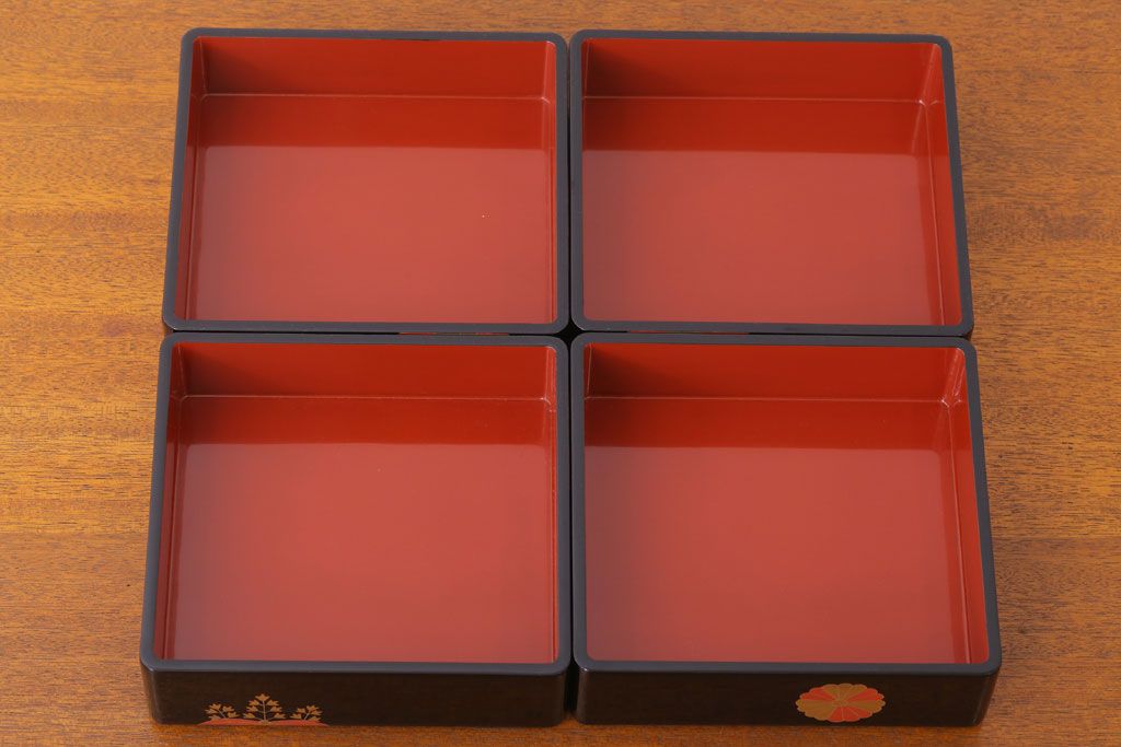 天平堂　漆器　木製　蒔絵　四段重箱　共箱