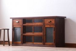 アンティーク家具　ナラ材天板のリメイク品　アンティークのカウンターテーブル(収納棚・戸棚)