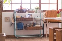 レトロ家具　昭和レトロなキャスターワゴン(陳列棚)