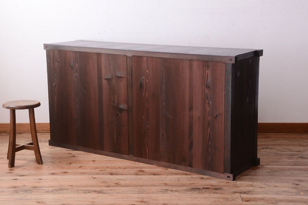 アンティーク家具　古民具・骨董　明治期　和モダンスタイル!収納箪笥ローボード(水屋箪笥、テレビ台、キャビネット、収納棚)(3)