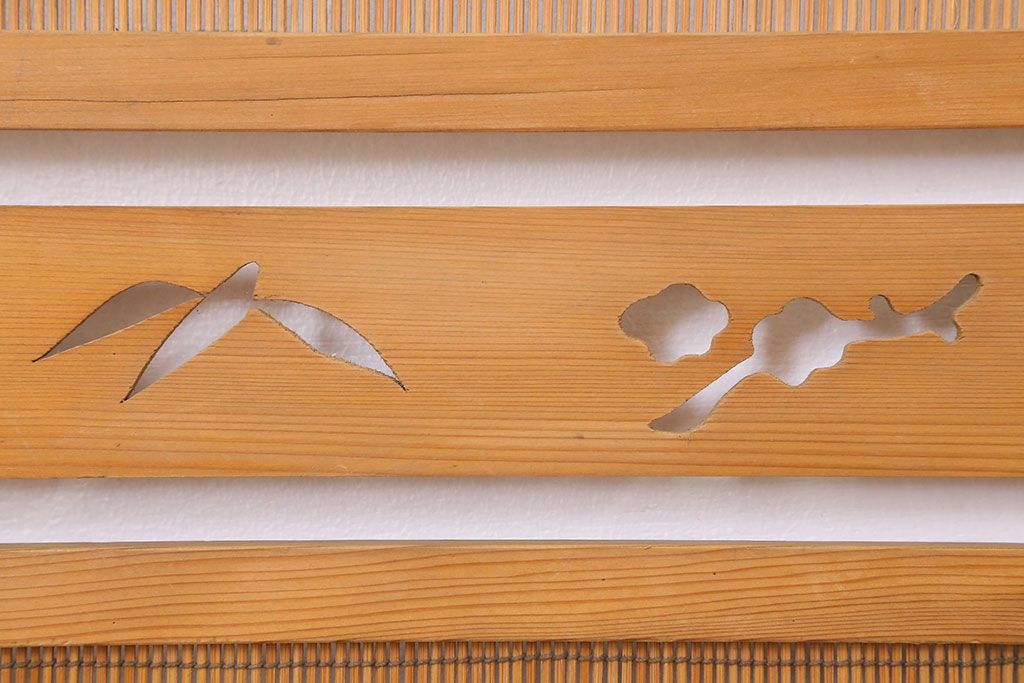古民具・骨董　古い木味の折り畳み式パーテーション(四連屏風衝立て)(3)