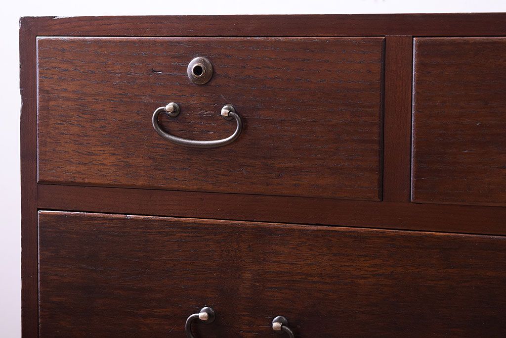 アンティーク家具　三方栗材!古い木製のシンプルな衣装箪笥(時代箪笥ローボード)