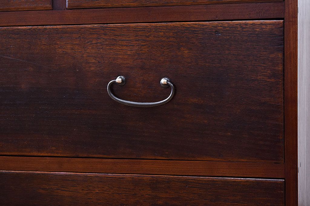アンティーク家具　三方栗材!古い木製のシンプルな衣装箪笥(時代箪笥ローボード)