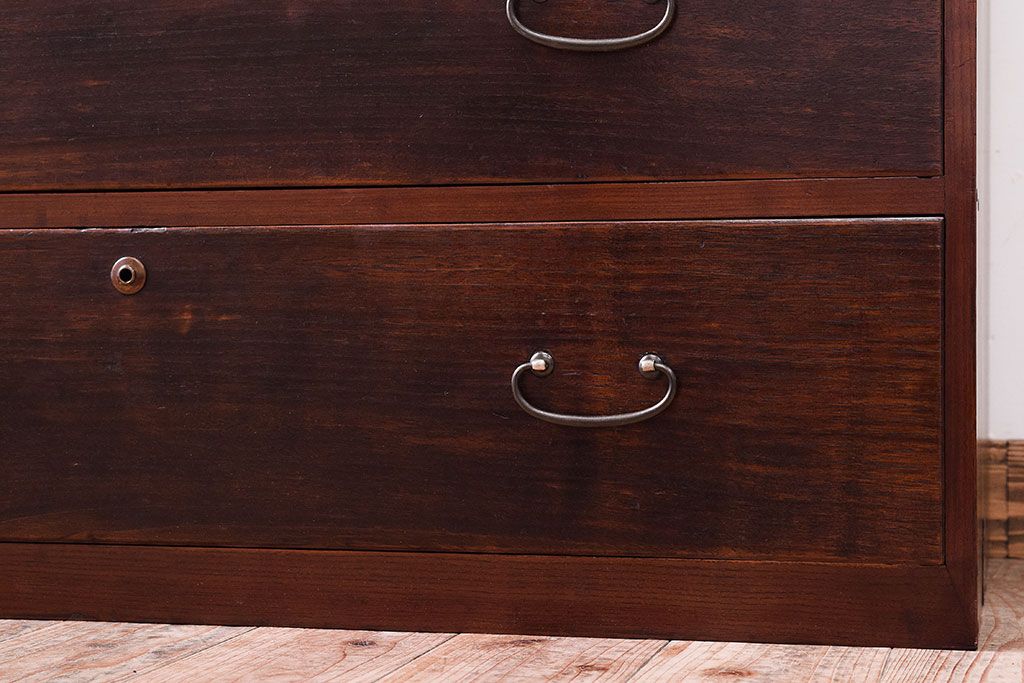 アンティーク家具　三方栗材!古い木製のシンプルな衣装箪笥(時代箪笥ローボード)