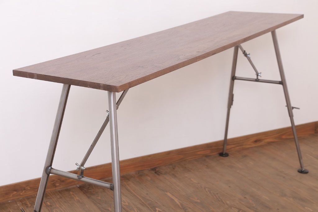 【O様ご成約分】ラフジュ工房オリジナル　鉄脚　ウォールナット材製折りたたみテーブル(作業台)