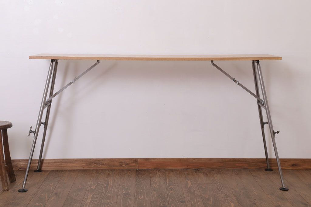 ラフジュ工房オリジナル　鉄脚　ナラ材製折りたたみテーブル(作業台)