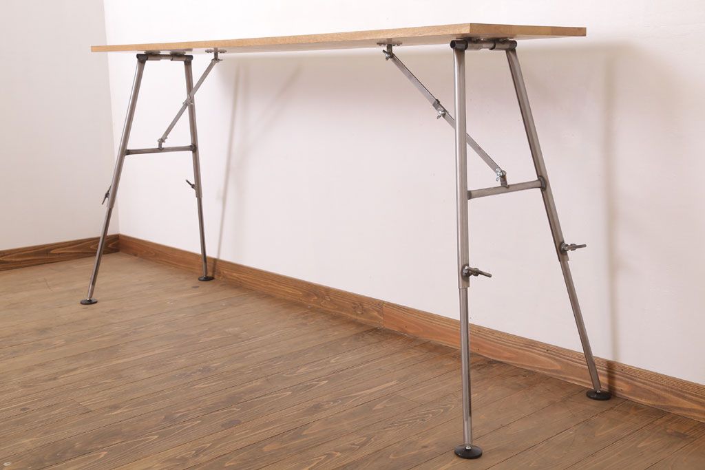 ラフジュ工房オリジナル　鉄脚　ナラ材製折りたたみテーブル(作業台)