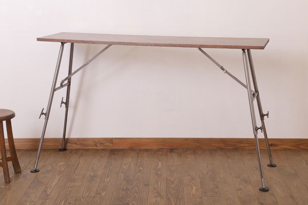 ラフジュ工房オリジナル　鉄脚　ウォールナット材製折りたたみテーブル(作業台)