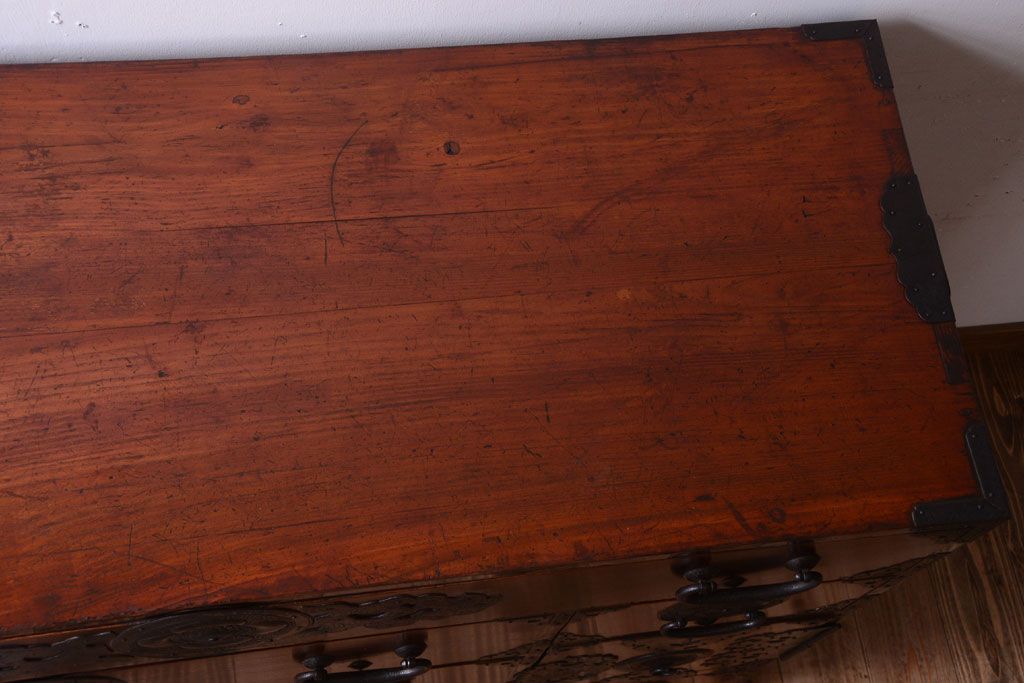 アンティーク家具　前面欅材　古民具・骨董　立派な金具　明治期のアンティーク仙台箪笥