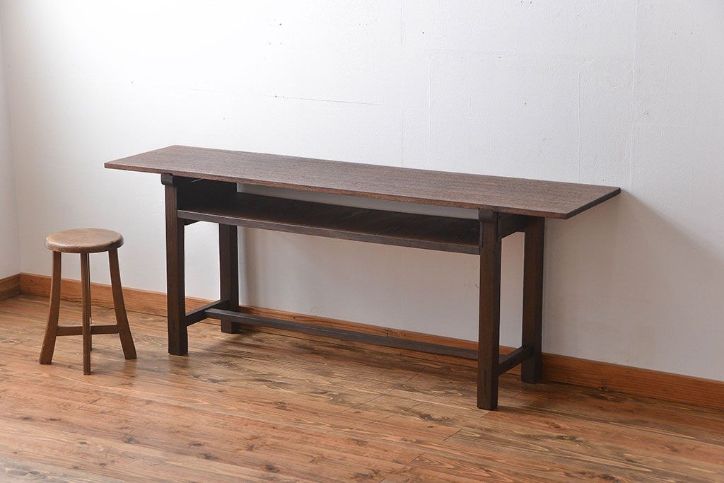 アンティーク家具　アンティーク　シンプルな横長テーブル(作業台)(2)