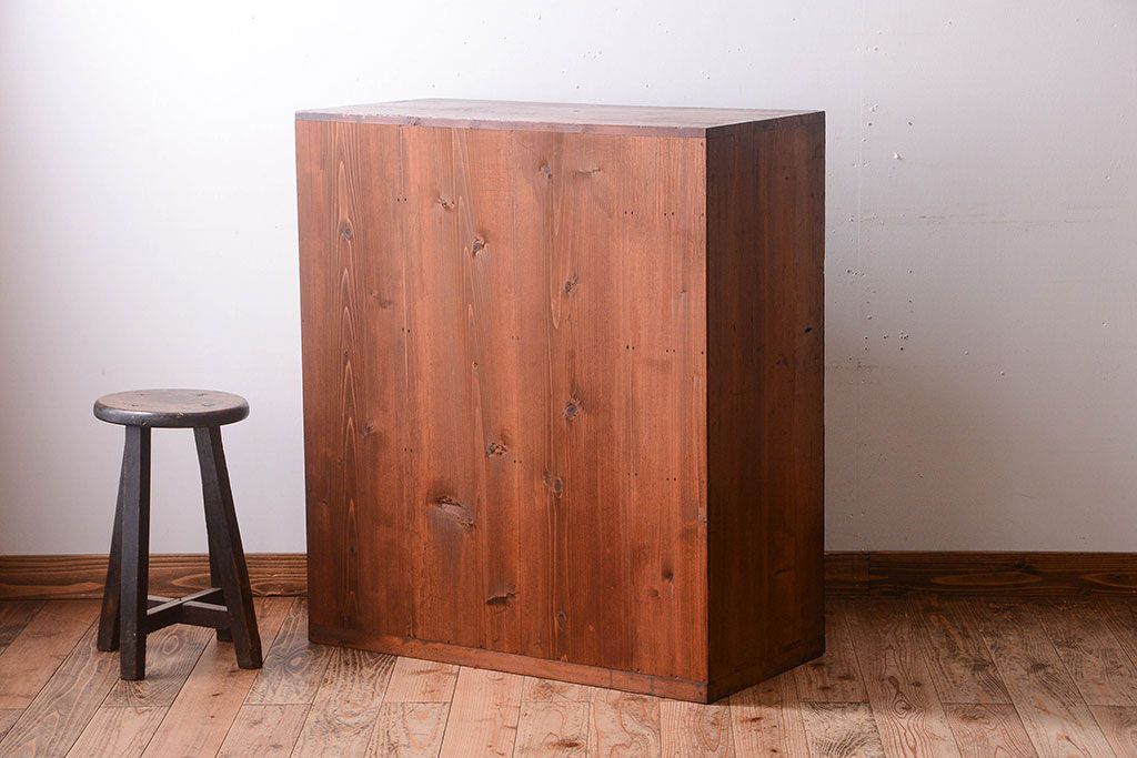 アンティーク家具　前面桐材!古い木の味わい深いアンティーク帳場箪笥(桐箪笥、桐たんす)