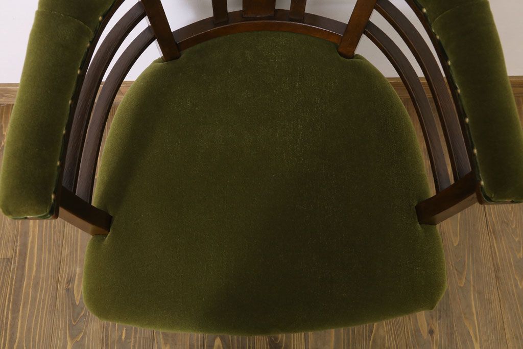 アンティーク家具　大正ロマン　ナラ材製　背もたれ付アンティーク回転椅子