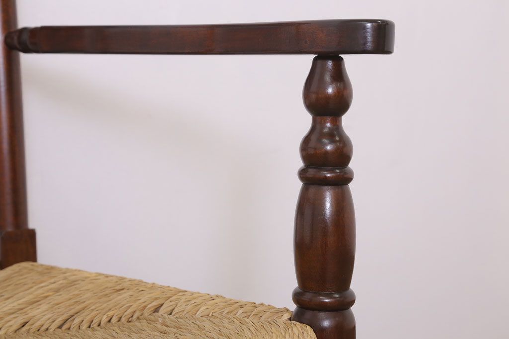 中古美品　松本民芸家具　#48型　ラッシ座面　スピンドルアームチェア(定価約14万9千円)(椅子)(3)