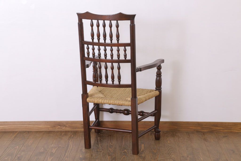中古美品　松本民芸家具　#48型　ラッシ座面　スピンドルアームチェア(定価約14万9千円)(椅子)(3)