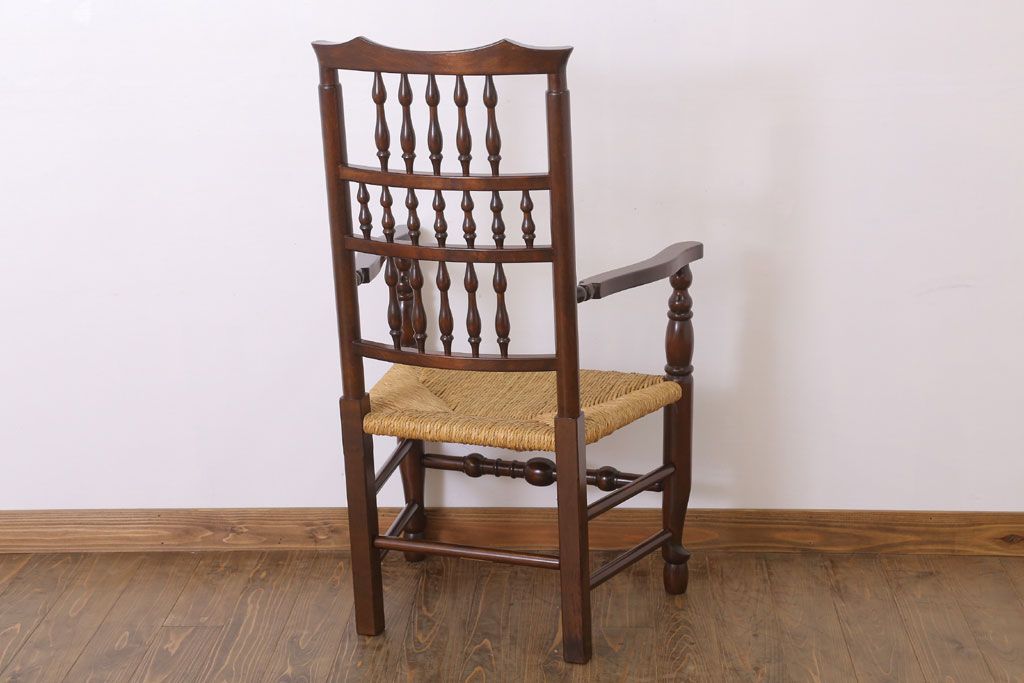 中古美品　松本民芸家具　#48型　ラッシ座面　スピンドルアームチェア(定価約14万9千円)(椅子)