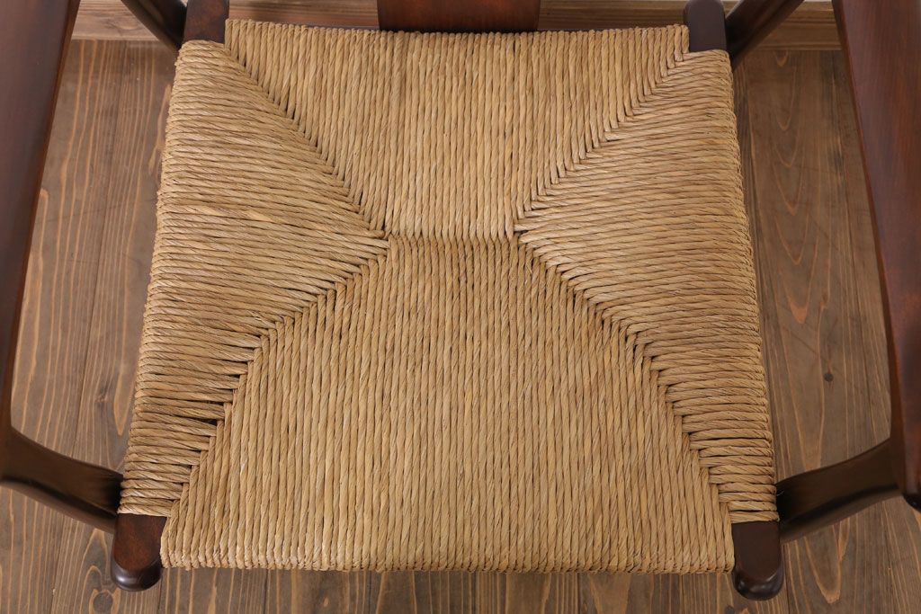 中古美品　松本民芸家具　77型　曲肘　ラッシ座面アームチェア(定価約18万円)(3)
