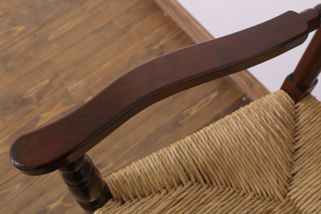 中古　松本民芸家具　美品　#48型　ラッシ座面　スピンドルアームチェア(定価約14万9千円)(椅子)(1)