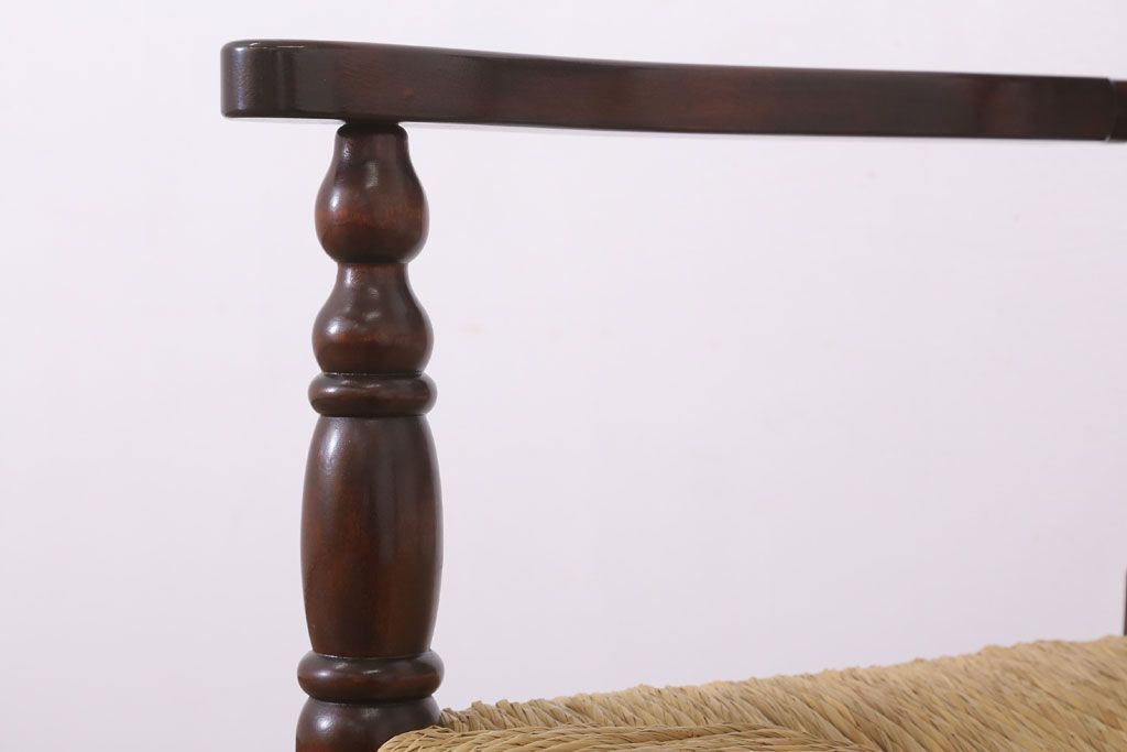 中古　松本民芸家具　美品　#48型　ラッシ座面　スピンドルアームチェア(定価約14万9千円)(椅子)(1)