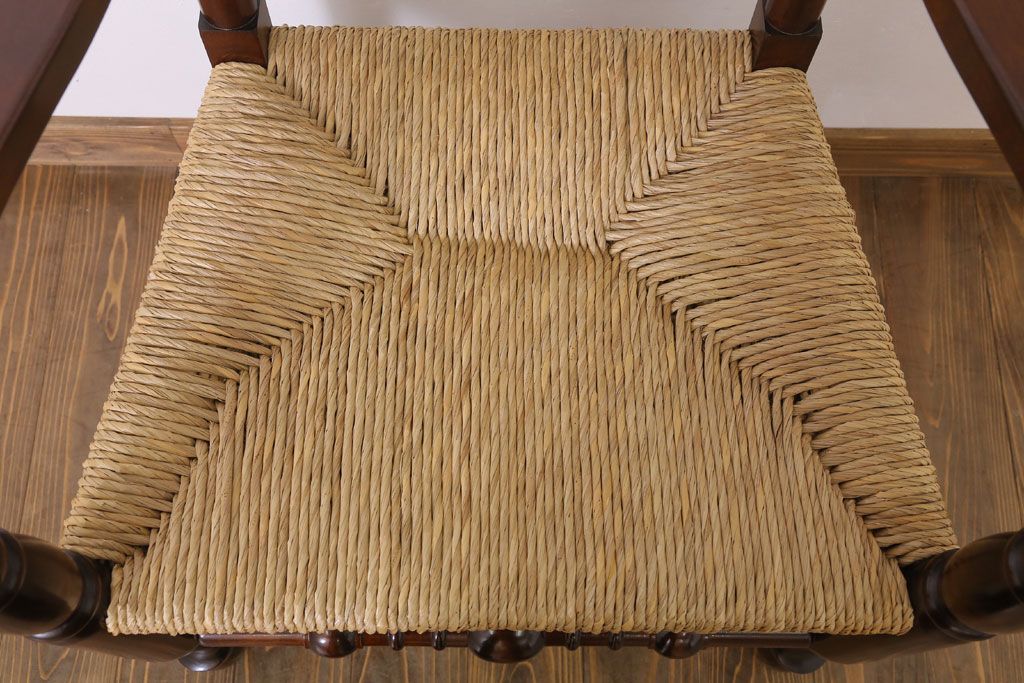 中古　松本民芸家具　美品　#48型　ラッシ座面　スピンドルアームチェア(定価約14万9千円)(椅子)(1)