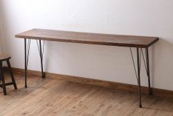 アンティーク家具　古材天板一枚板!アンティーク鉄脚テーブル(作業台、机)(1)