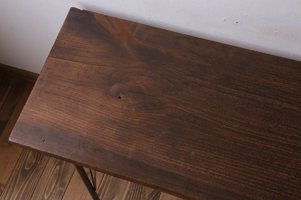 アンティーク家具　古材天板一枚板!アンティーク鉄脚テーブル(作業台、机)(1)