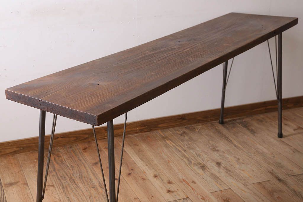 アンティーク家具　古材天板一枚板!アンティーク鉄脚テーブル(作業台、机)(1)