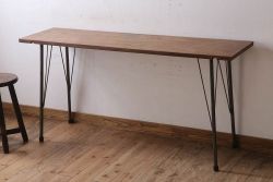 アンティーク家具　古材天板一枚板!アンティーク鉄脚テーブル(作業台、机)(2)