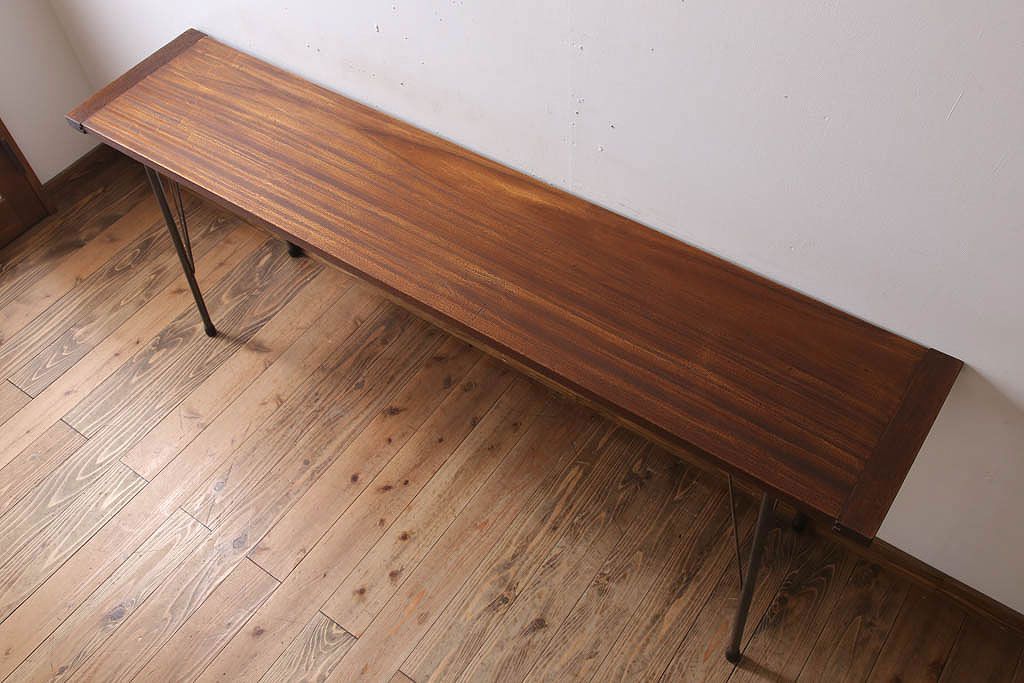 アンティーク家具　古材天板!アンティーク鉄脚テーブル(作業台、机)(3)