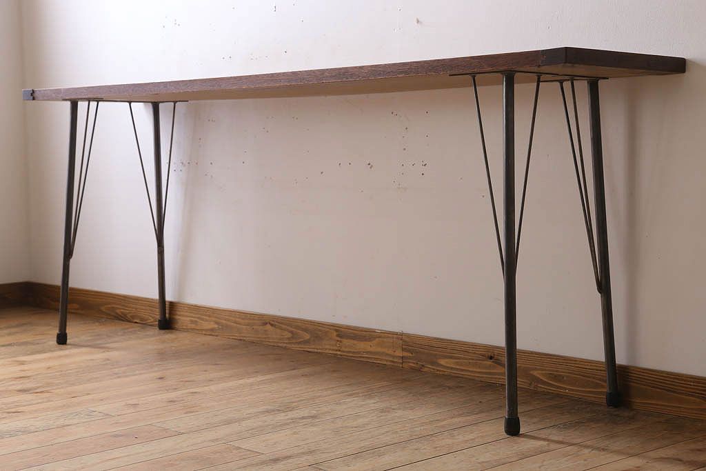アンティーク家具　古材天板!アンティーク鉄脚テーブル(作業台、机)(3)