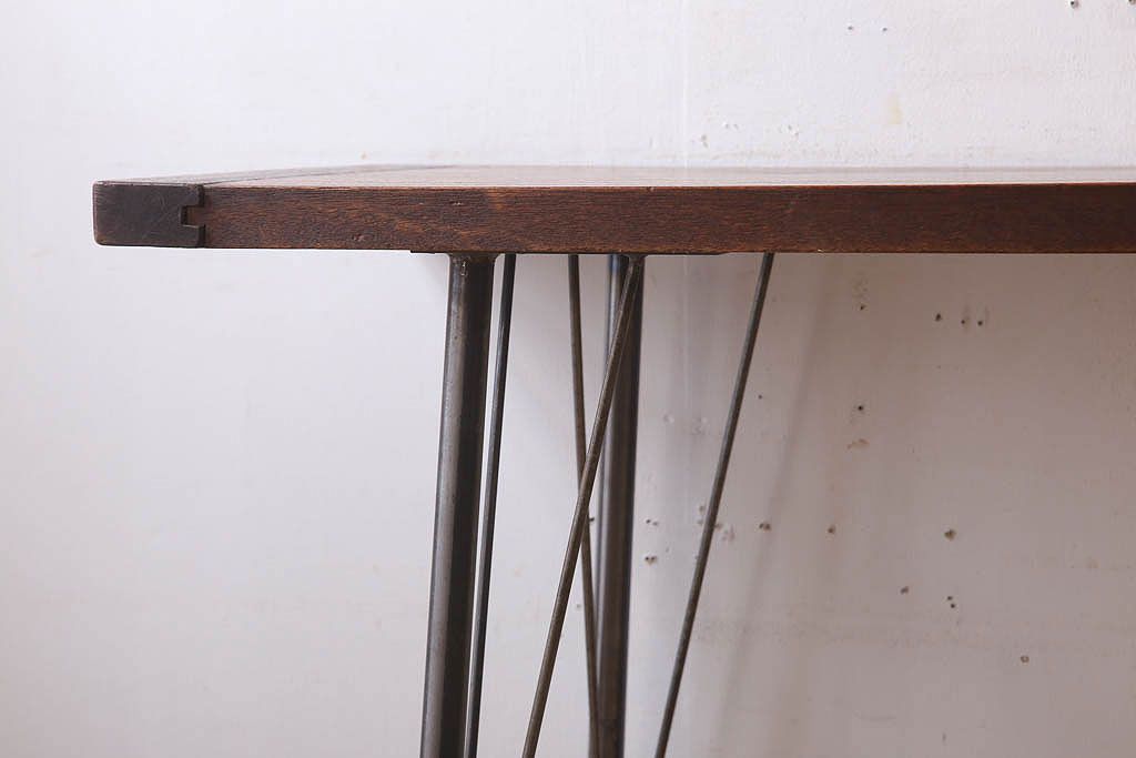 アンティーク家具　古材天板!アンティーク鉄脚テーブル(作業台、机)(3)