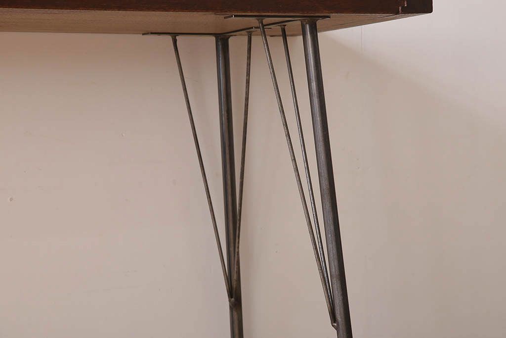 アンティーク家具　古材天板!アンティーク鉄脚テーブル(作業台、机)(3)