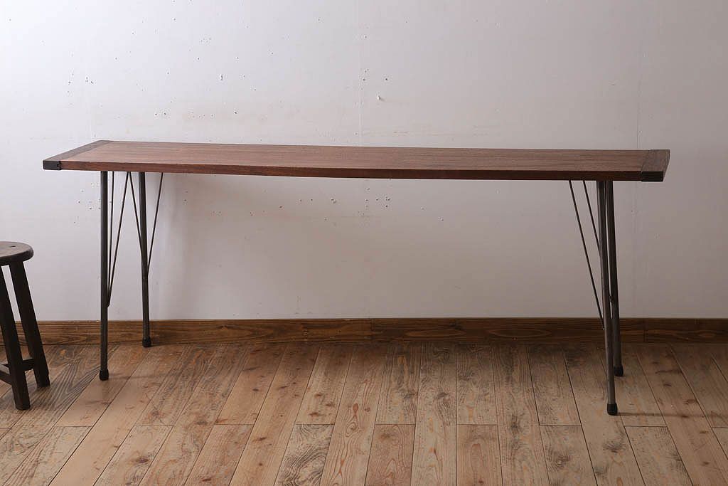 アンティーク家具　古材天板!アンティーク鉄脚テーブル(作業台、机)(3)