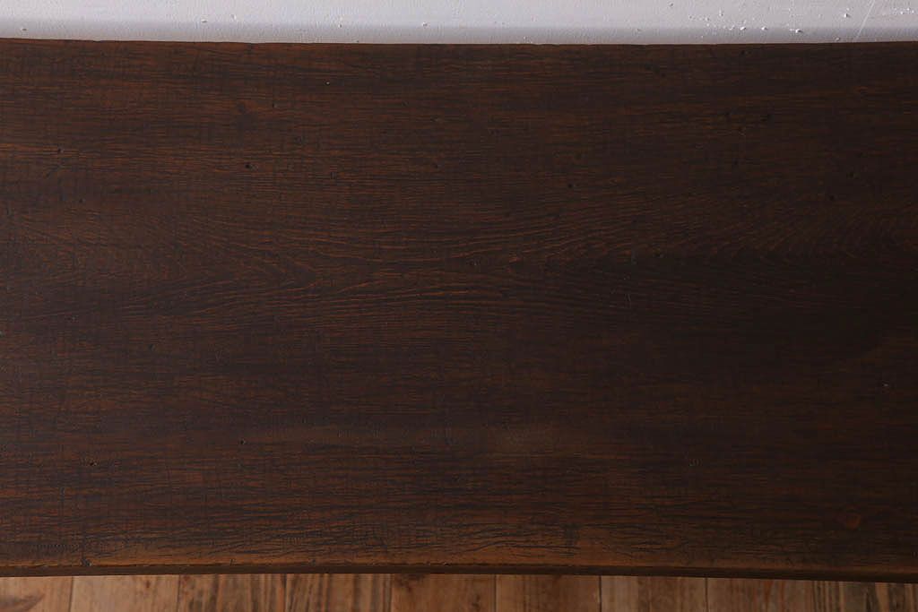 アンティーク家具　古材一枚板天板のアンティーク鉄脚テーブル(作業台、机)(1)