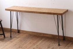 アンティーク家具　古材一枚板天板のアンティーク鉄脚テーブル(作業台、机)(2)