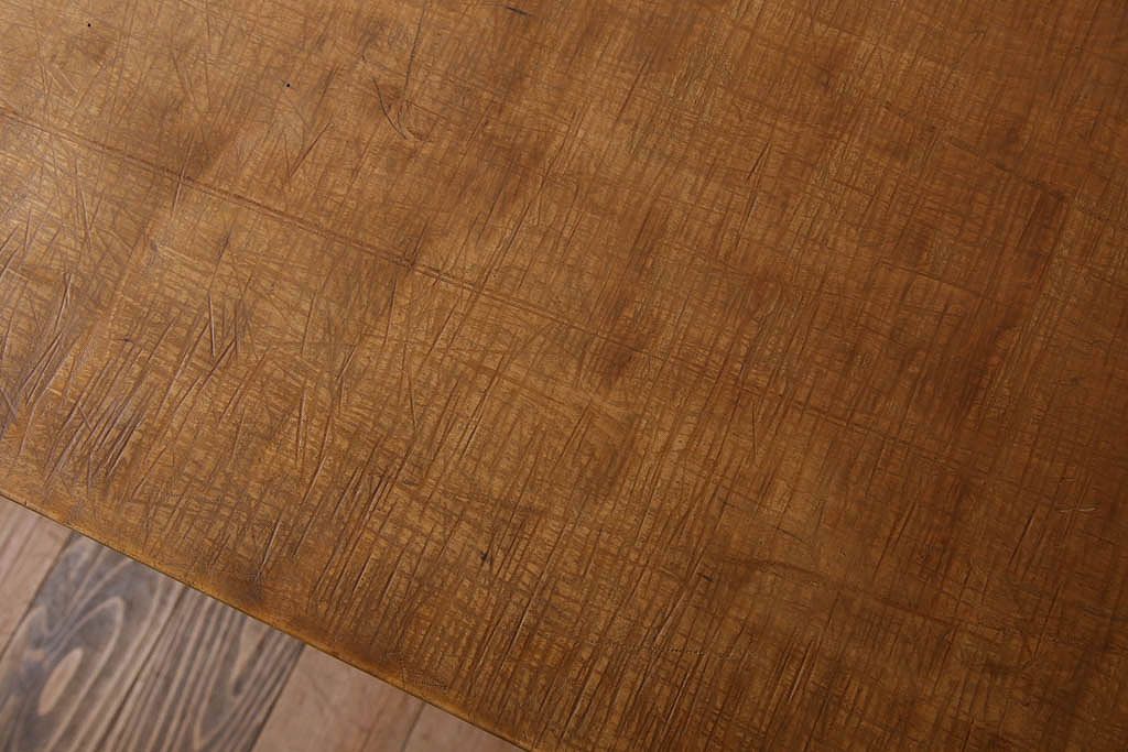 アンティーク家具　古材一枚板天板のアンティーク鉄脚テーブル(作業台、机)(2)