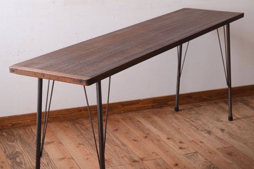 アンティーク家具　古材一枚板天板!鉄脚テーブル(作業台、机)(1)