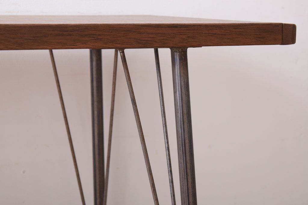 アンティーク家具　古材一枚板天板!鉄脚テーブル(作業台、机)(1)