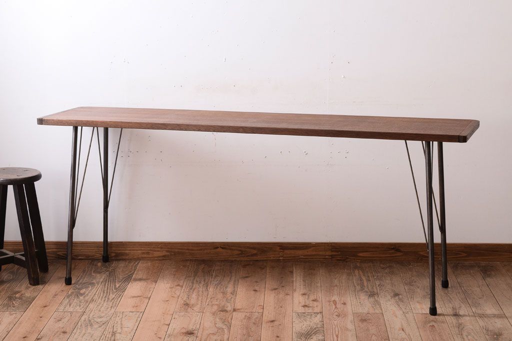 アンティーク家具　古材一枚板天板!鉄脚テーブル(作業台、机)(1)